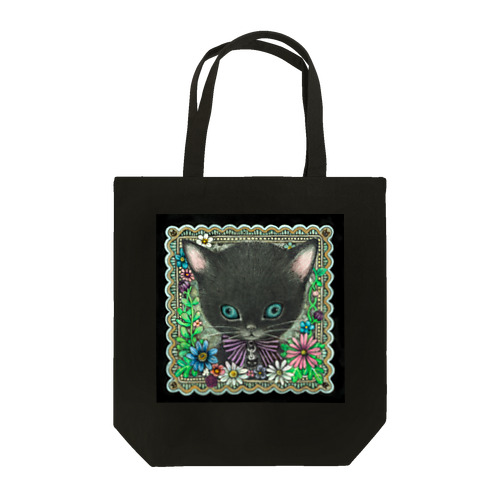 黒猫フラワー Tote Bag