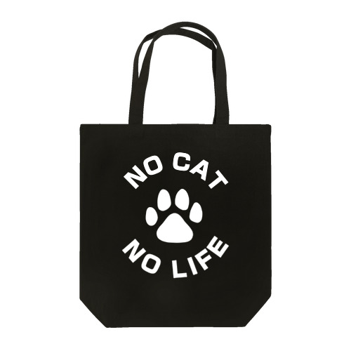 NO CAT NO LIFE 肉球 白抜き バックプリント Tote Bag
