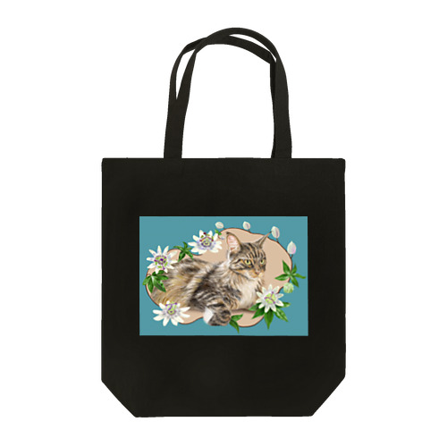 🌼花と猫😸　トケイソウ トートバッグ