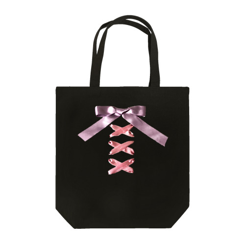 Pink × Lavender Lased-up Ribbon トートバッグ