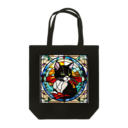 ステンドグラスの黒猫 Tote Bag