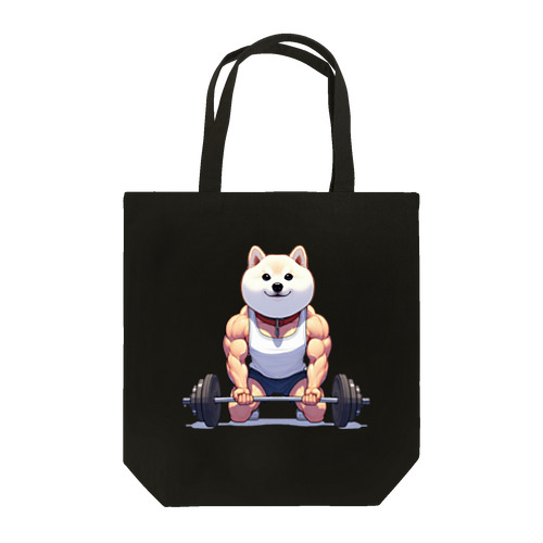 バーベルを上げようとするムキムキの白柴犬 Tote Bag