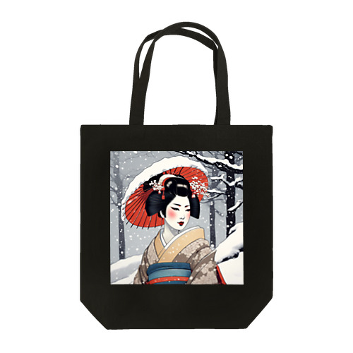 日本の風景:雪の降る中の舞妓さん、Jpanese senery:MAIKO in snow トートバッグ