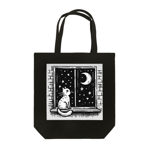 夜空を眺める白猫 Tote Bag