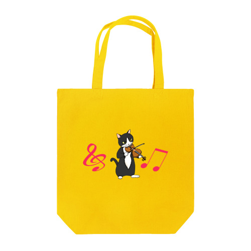 バイオリンを弾く猫（音符付き） Tote Bag