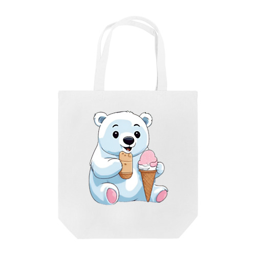 アイスを食べる可愛い白子熊 トートバッグ