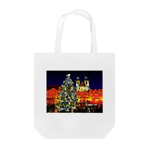 プラハ 夜のクリスマスツリーとティーン教会 Tote Bag