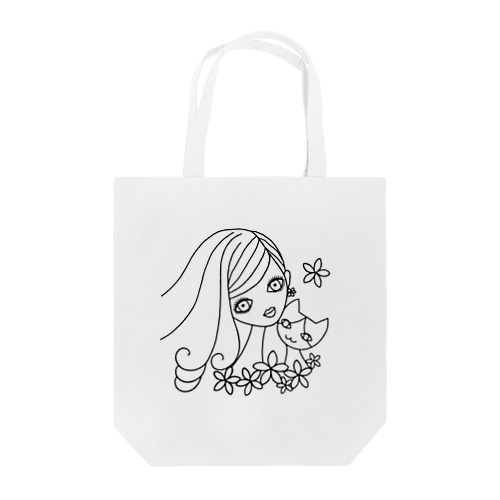 猫と女の子 1 黒 Tote Bag