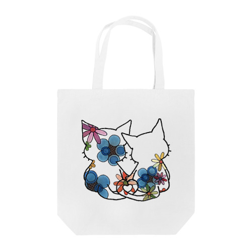 ネコ＊なかよし♪　花カラフル Tote Bag