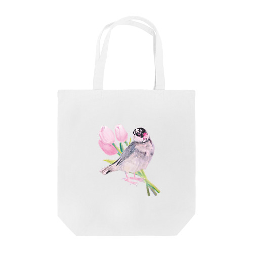 桜文鳥とチューリップ Tote Bag