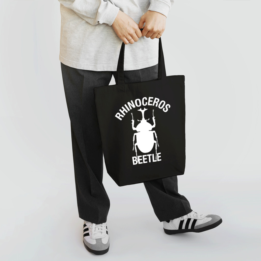 DRIPPEDのRHINOCEROS BEETLE カブトムシ 白ロゴ トートバッグ