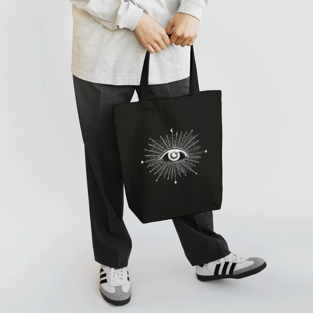 星月猫　徳島洋子の濃色対応　白い目玉のトートバッグ　 トートバッグ