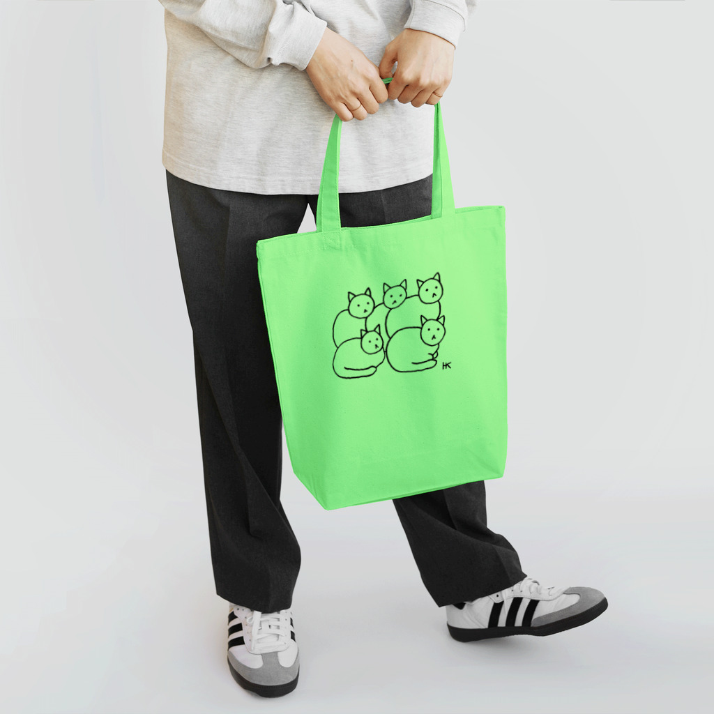 hk_illustrationのねこちゃん５ひき黒ライン Tote Bag