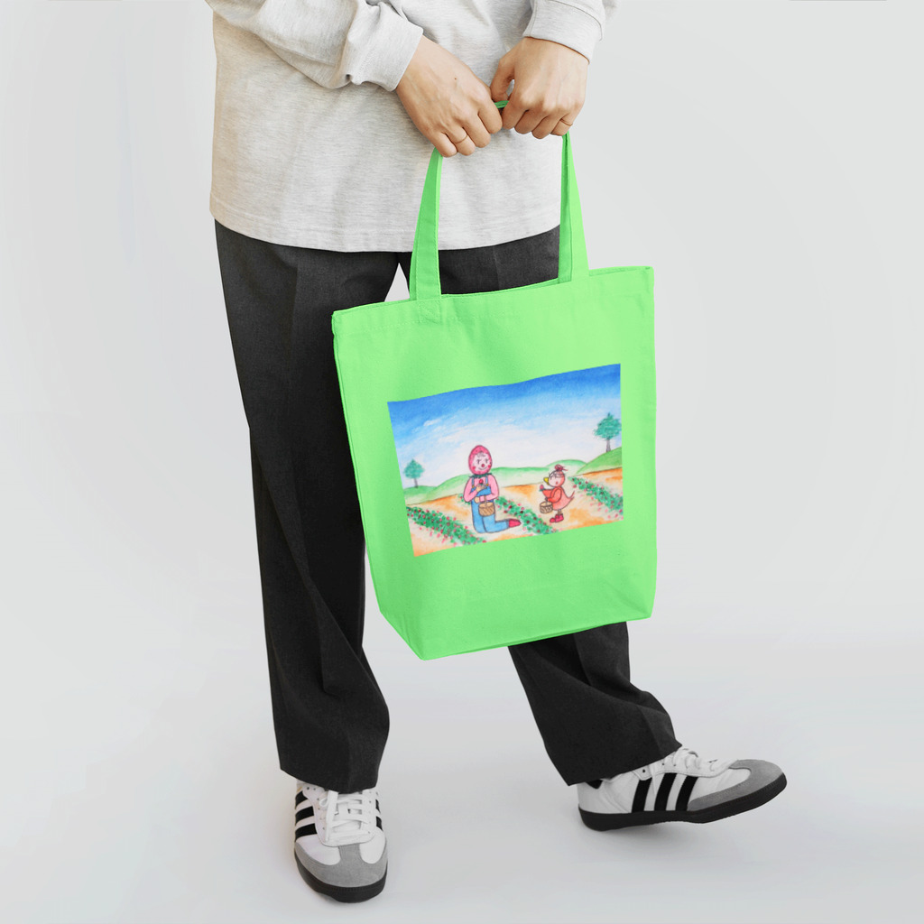 「アートとメルヘンと創作の森デザイングッズ」のファンタジー物語ピピのつばさ　(ピピとイチゴちゃん) トートバッグ