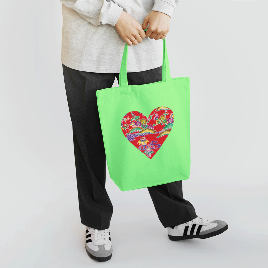 ♡Hanuru´ｓ shop♡の赤の紅型ハート Tote Bag