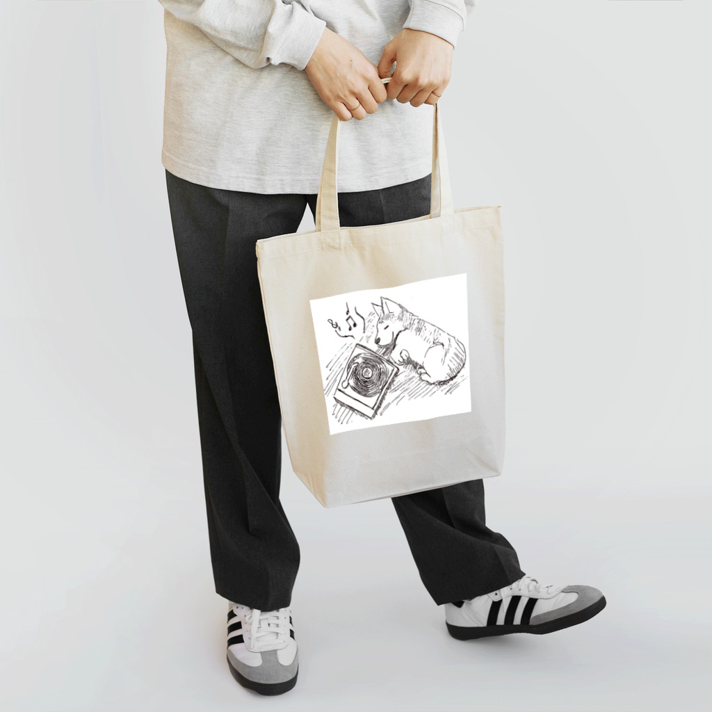 ムシコ・アニマルズ Musico Animalsのコーギーとレコード Tote Bag