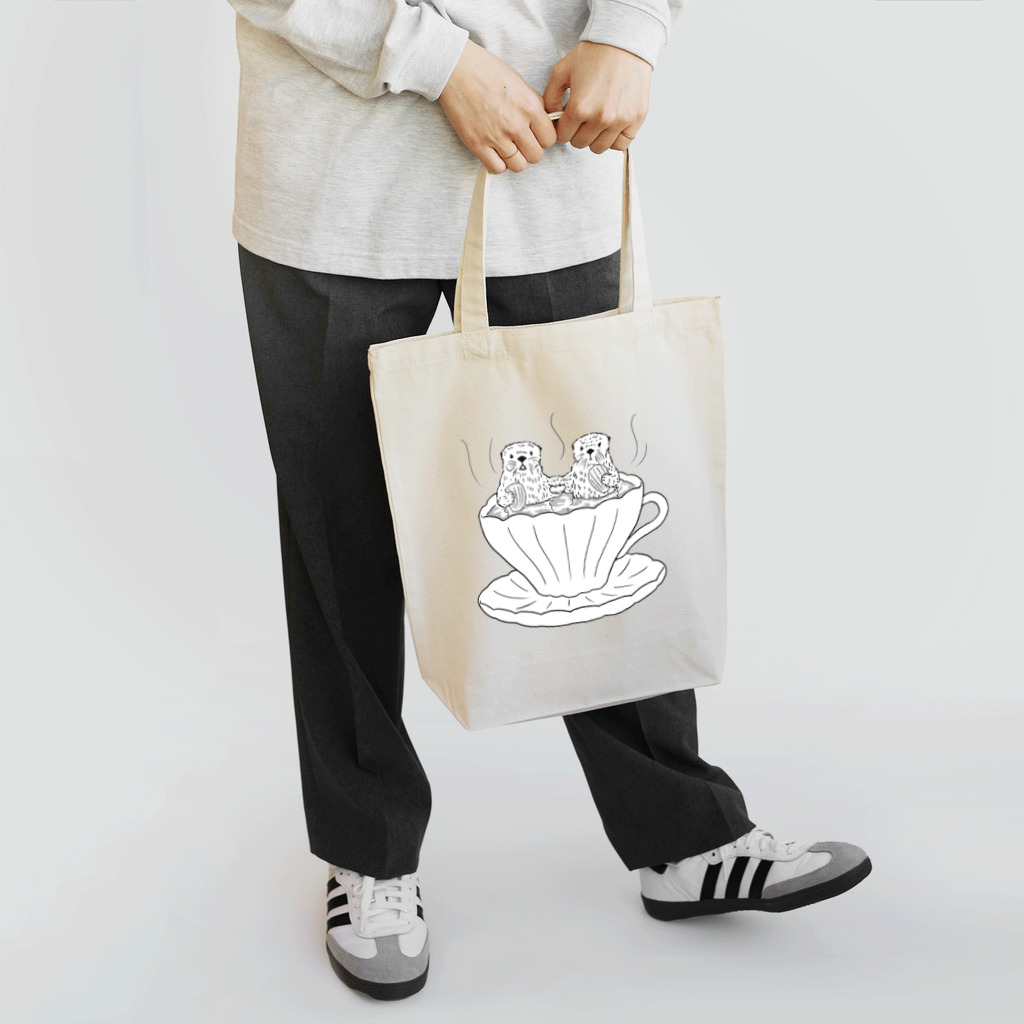 lun-lunの紅茶ラッコ（白黒） トートバッグ
