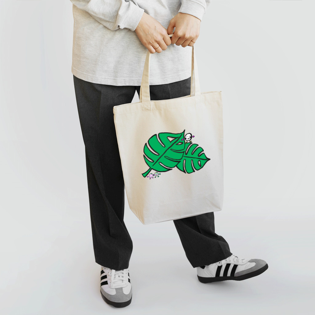 happy_mameのモンステラの葉っぱと豆ちゃん+もっちーず Tote Bag