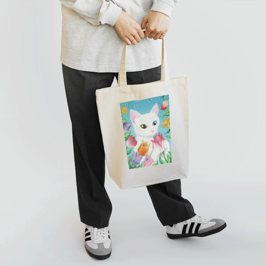 雪猫@LINEスタンプ発売中の春の匂いがするニャア Tote Bag