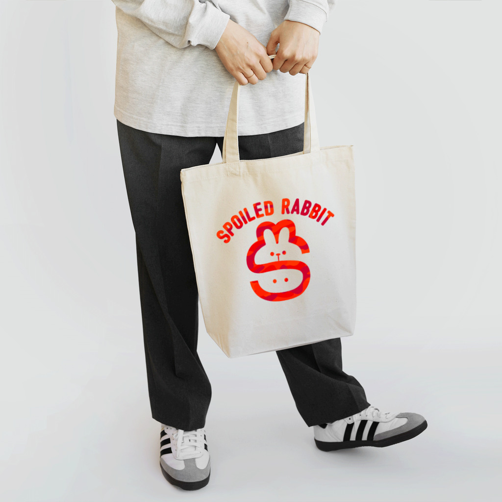 AKIRAMBOWのSpoiled Rabbit & Smile Person - RED / あまえんぼうさちゃんとあのひと - レッド トートバッグ