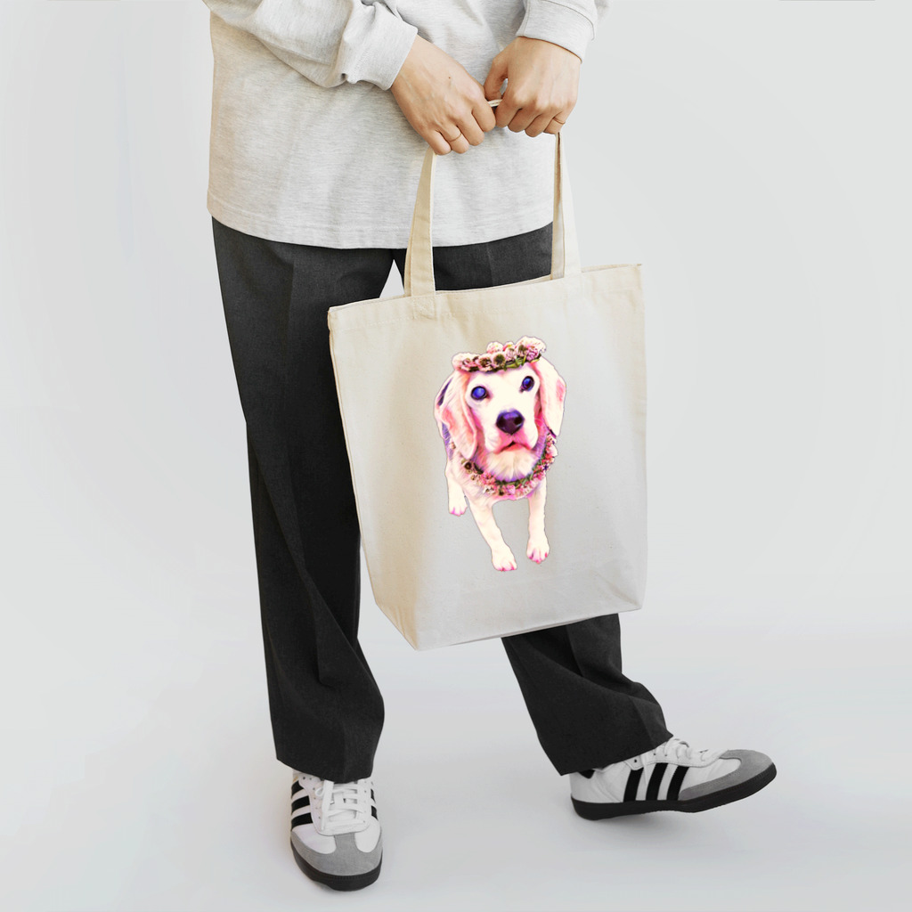 UMEKOtoUNICOのビーグル　花飾り トートバッグ