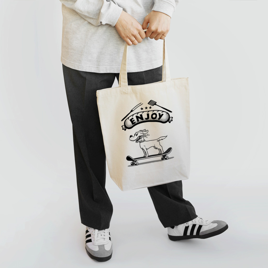 nidan-illustrationのhappy dog -ENJOY- (black ink) Tote Bag