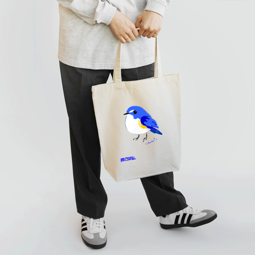 LittleLoroのまる過ぎる青い鳥 ルリビタキ トートバッグ