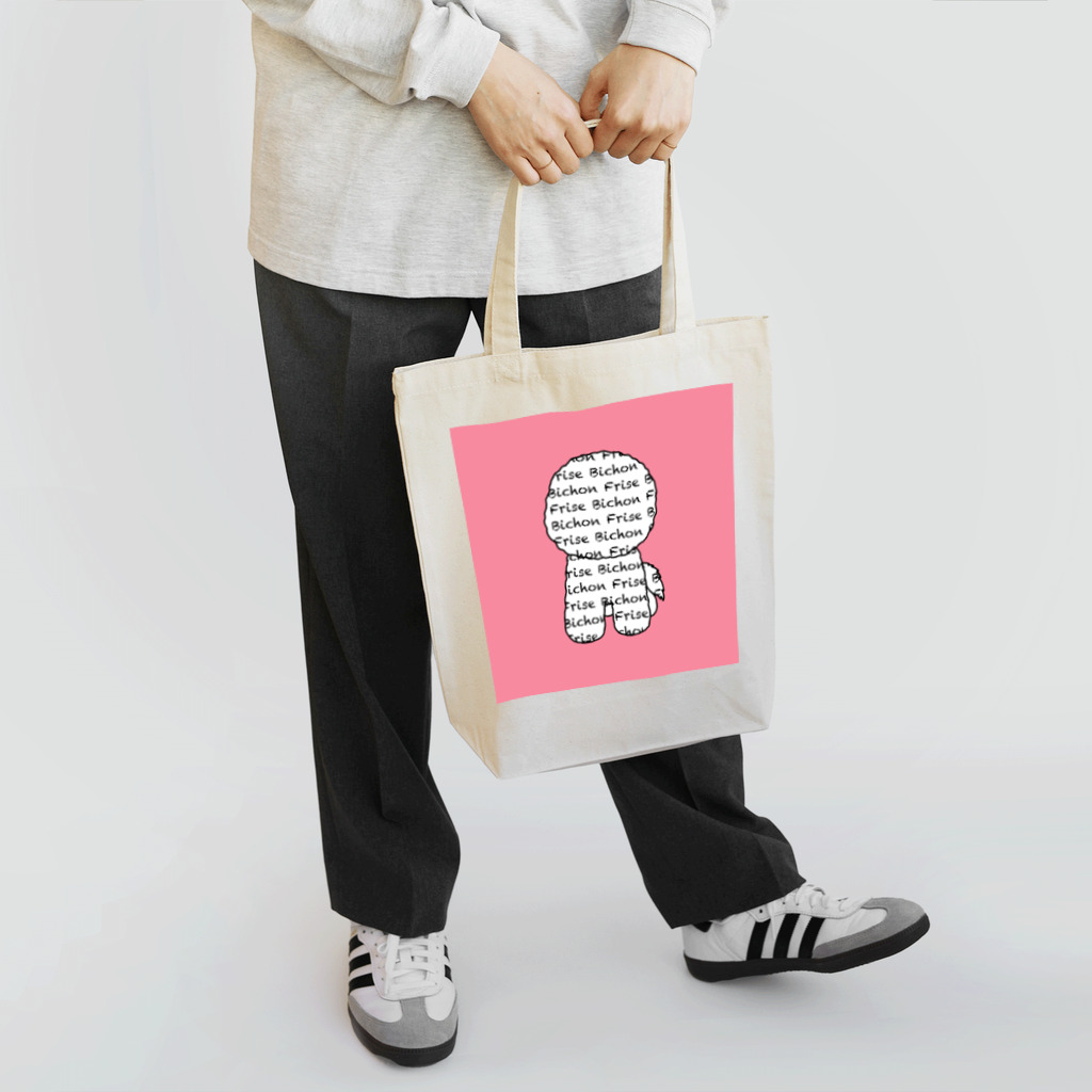 BOB商店のロゴビション ホワイト＆ピンク トートバッグ