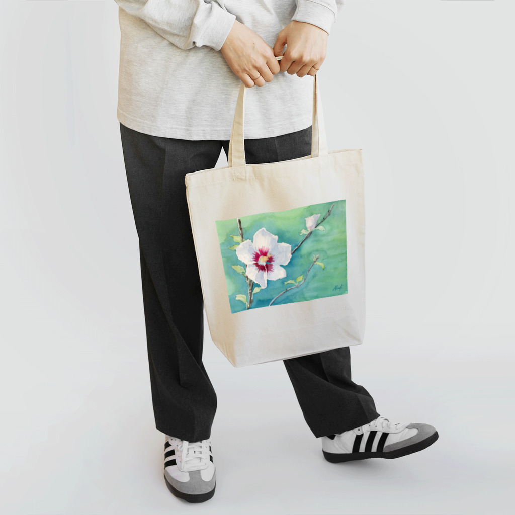 あかり花鳥風月のムクゲ：透明水彩でお花の絵 トートバッグ