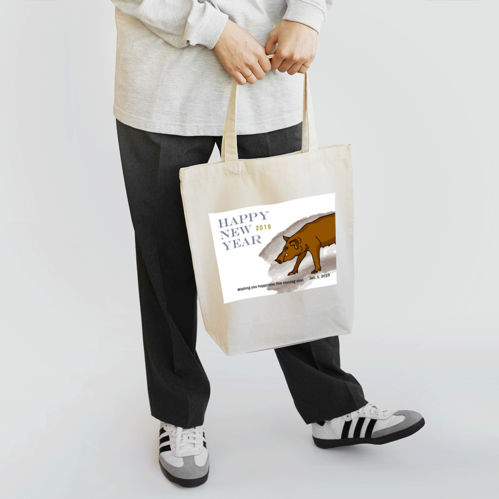 ジルトチッチのデザインボックスの2019亥年の猪のイラスト年賀状イノシシ トートバッグ