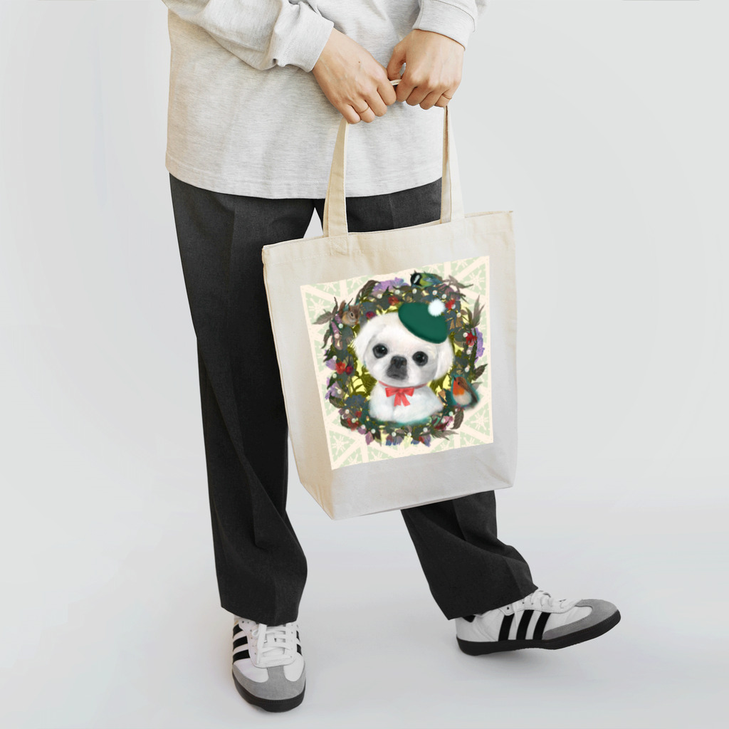 NORIMA'S SHOP のおしゃれな白いペキニーズ犬とかわいい動物たち トートバッグ