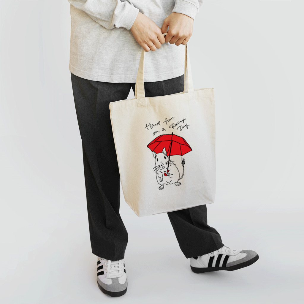 kanako-mikanのHave fun on a Rainy day (Red Umbrella) トートバッグ