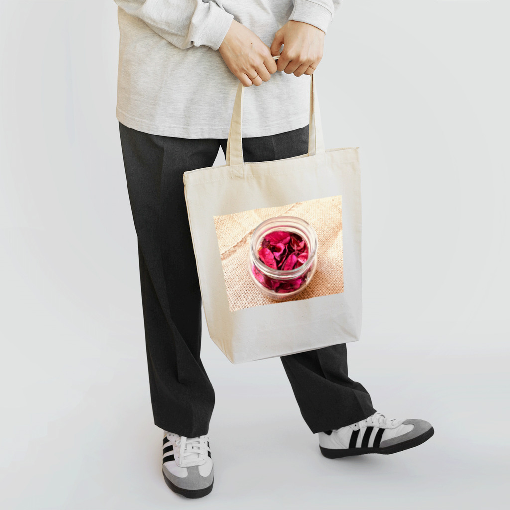 ASAKOBO FUJITAの麻袋＆赤い花1 トートバッグ