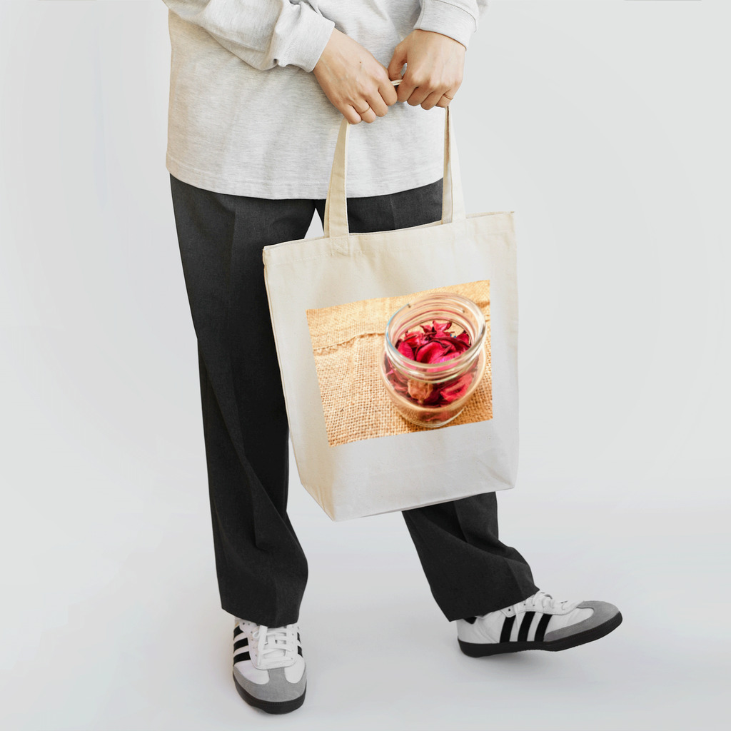 ASAKOBO FUJITAの麻袋＆赤い花3 トートバッグ