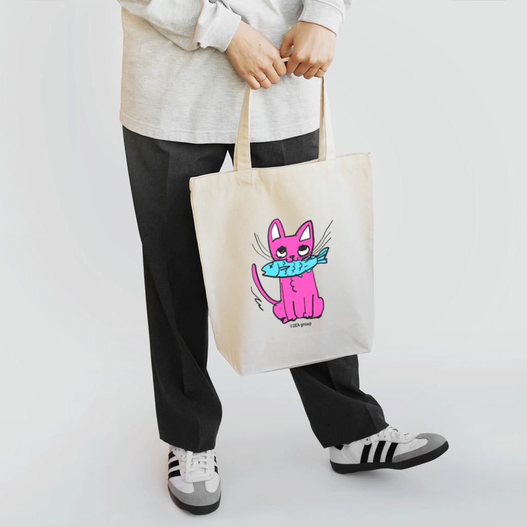 Official GOODS Shopのお魚くわえたピンクニャーンコ トートバッグ