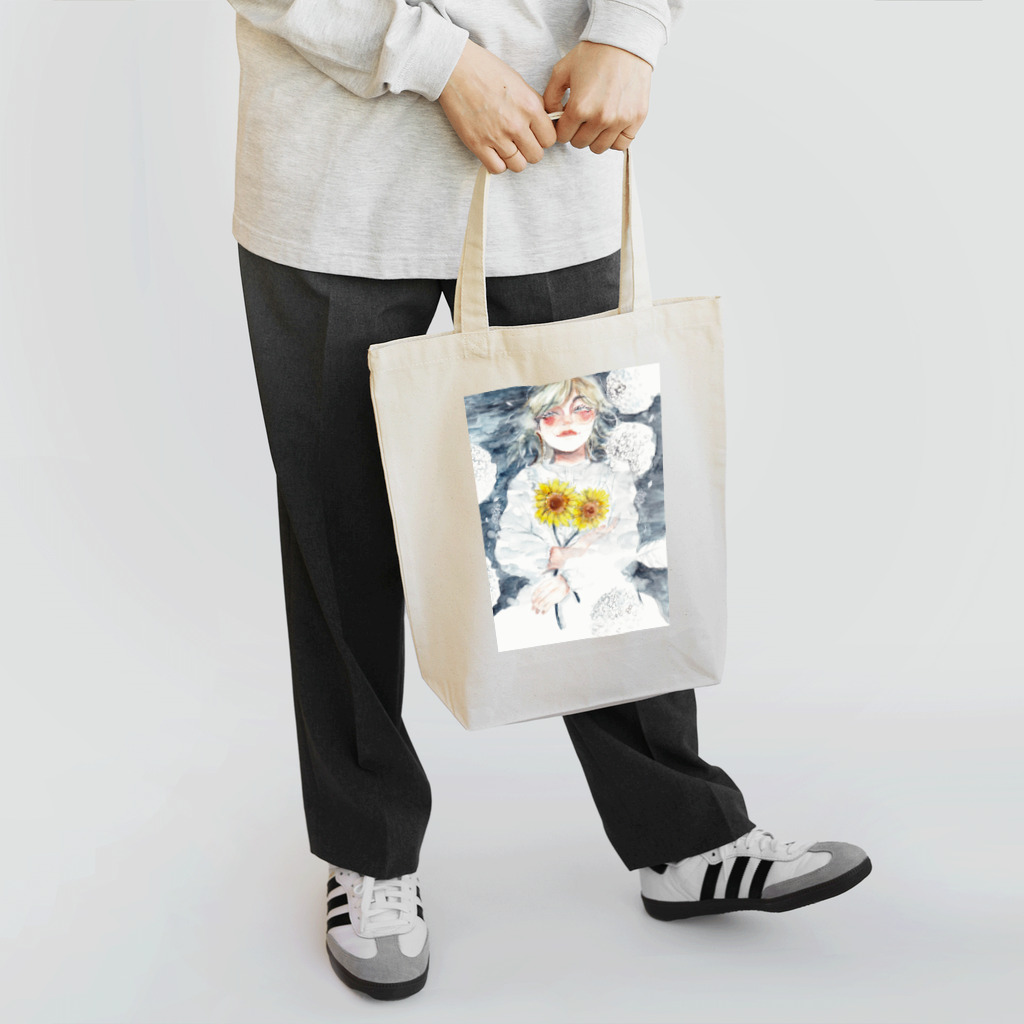 紫陽花イラストレーター　オカサヤカ　グッズショップの『水面に笑う』©️オカ　サヤカ トートバッグ