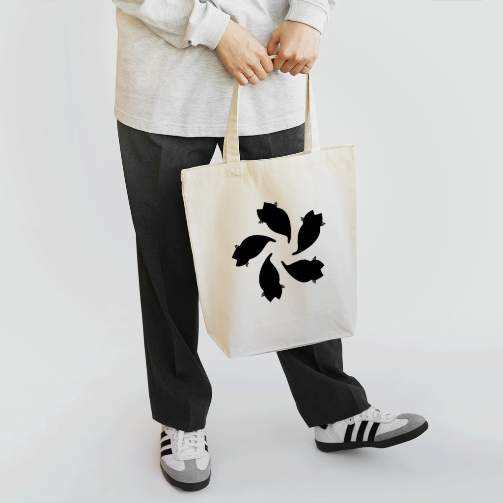 『NG （Niche・Gate）』ニッチゲート-- IN SUZURIの動物家紋。H.T.（変わり散り桜５ネコ）黒 Tote Bag