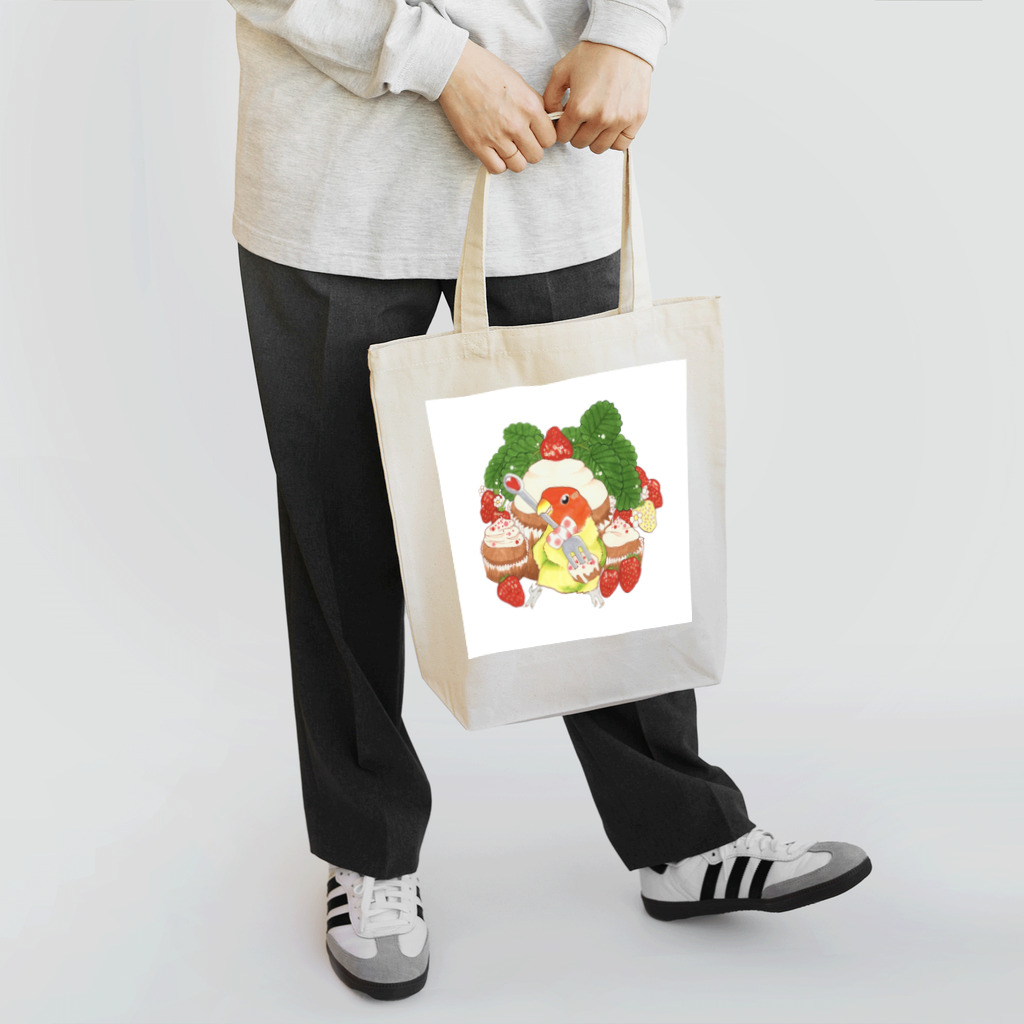 【コザクラインコ】オピーチョのお店の【コザクラインコ】オピーチョいちごカップケーキ トートバッグ