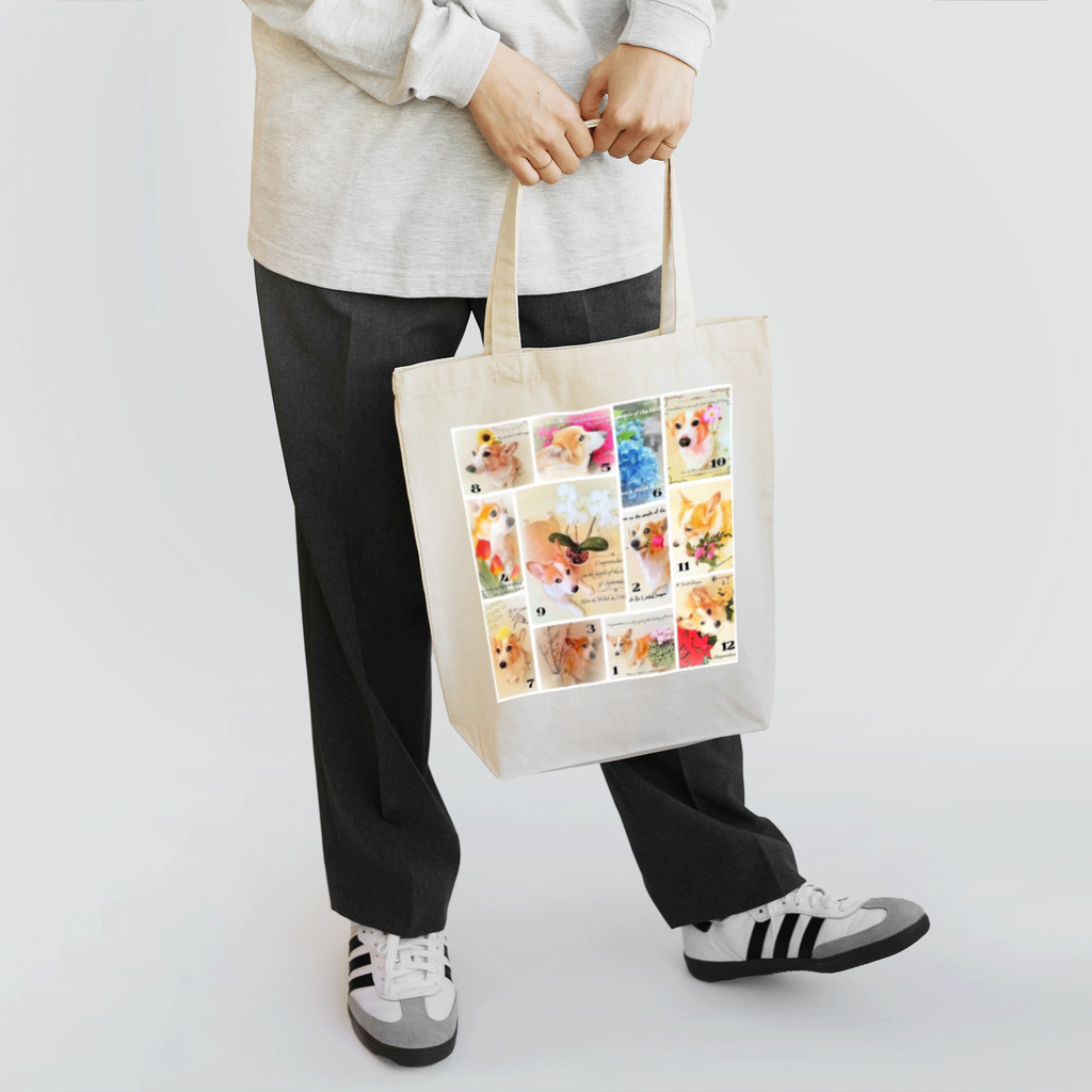 すゆママのコタさんと12ヶ月のお花 トートバッグ