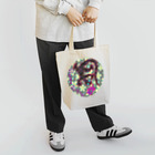 GECKO-SO-SINGの月光装身具ロゴコミカル花柄 トートバッグ