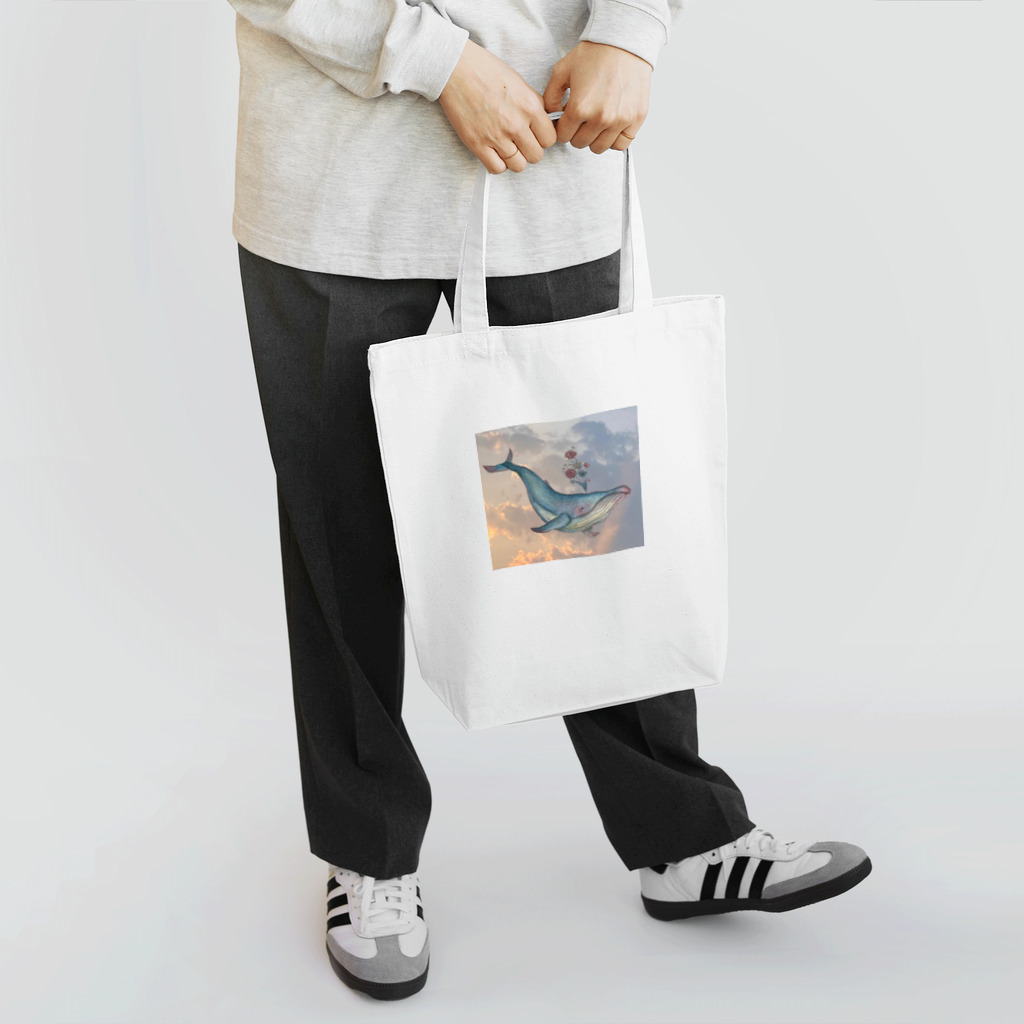 晴夏の晴れた空から彩を降らせるクジラ Tote Bag