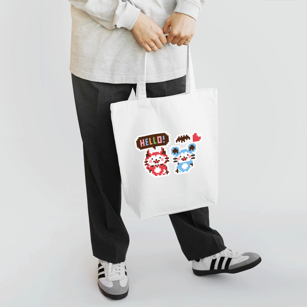 ミニマムユニヴァース@SUZURIのデビねこくんとデビねずちゃんドット絵 トートバッグ Tote Bag
