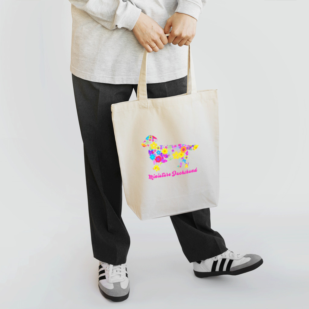 AtelierBoopのミニチュアダックス　フラワーパーティ Tote Bag