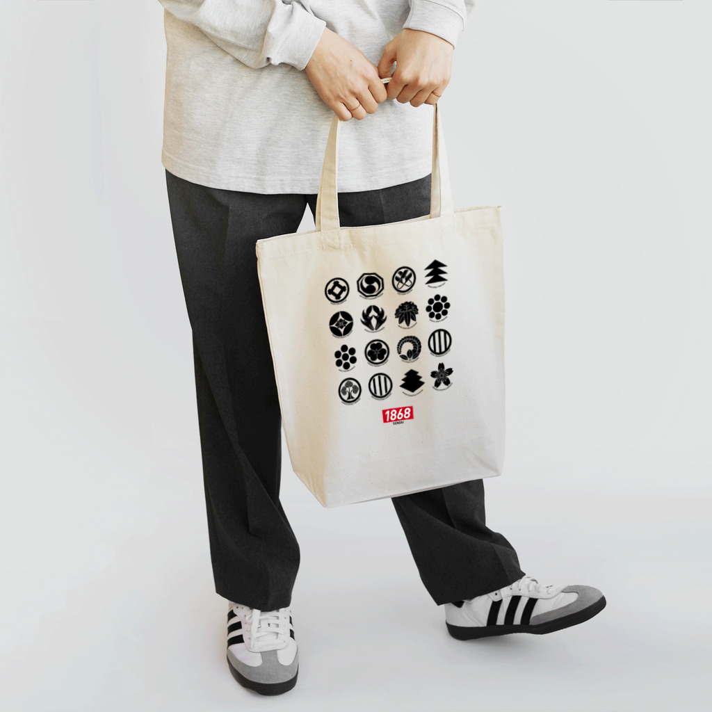 Graphic Design Works Quattroの郷土史デザインNo.8・仙台藩士家紋トート（墨紋） Tote Bag