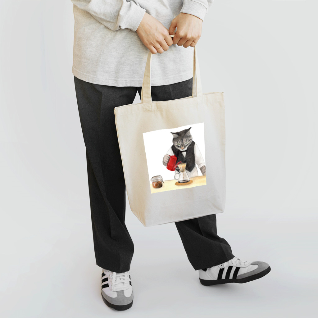  藤ねこりえ/ 𝙁𝙐𝙅𝙄𝙣𝙚𝙘𝙤𝙧𝙞𝙚の美味しいコーヒーを淹れる猫 Tote Bag