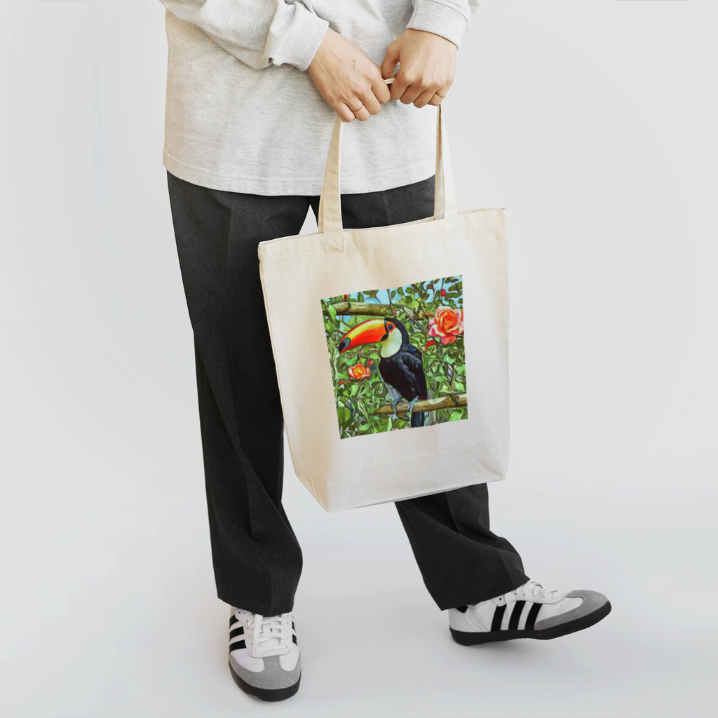 urako77のオニオオハシと薔薇 Tote Bag