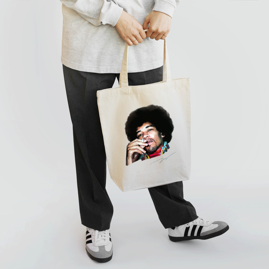 strat.Jay's shopのジミヘン ジミヘンドリックス Jimi Hendrix イラスト 絵 ロック ギター ギターリスト ブルース Tote Bag