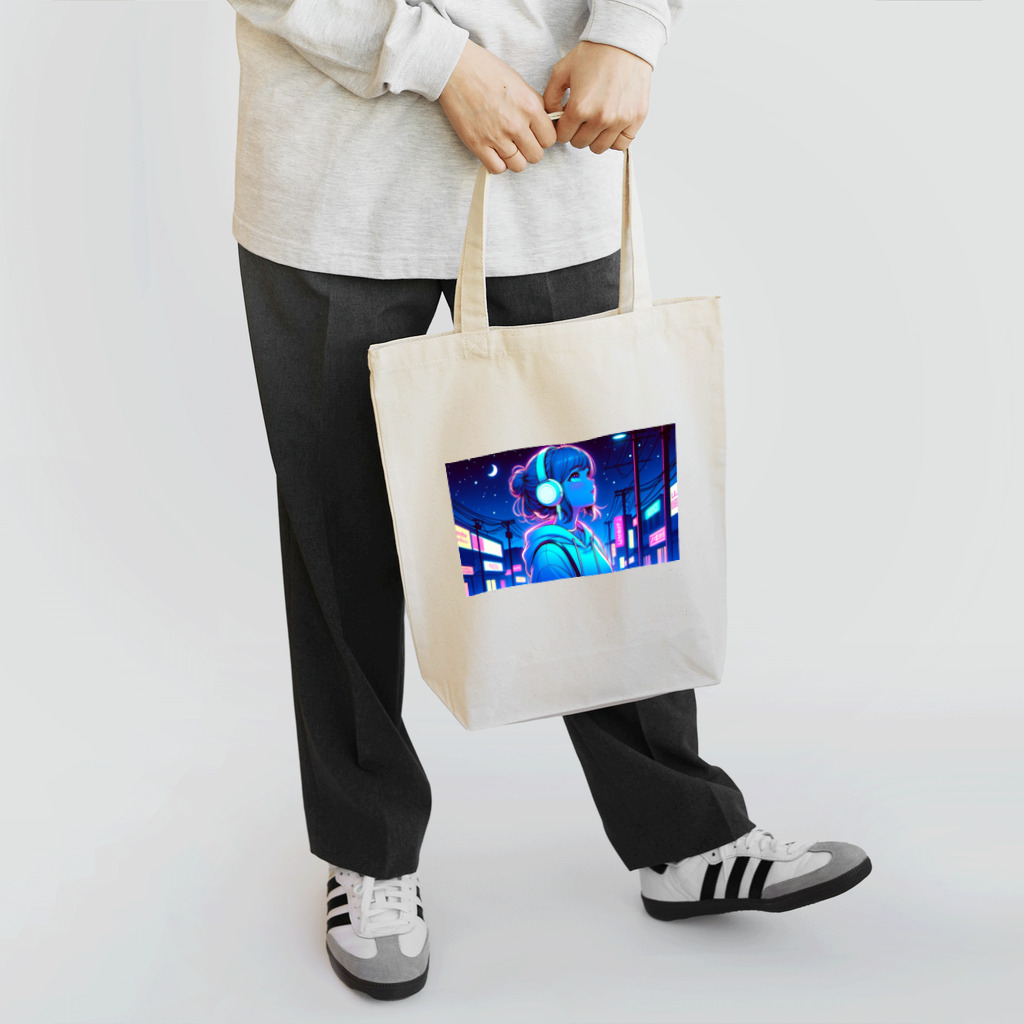 DesignColorsのネオンカラーな夜の少女 Tote Bag