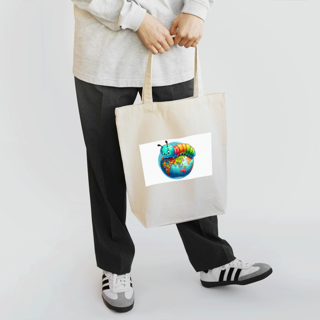 Bigstarの地球儀に乗ってる可愛い芋虫キャラクターです Tote Bag