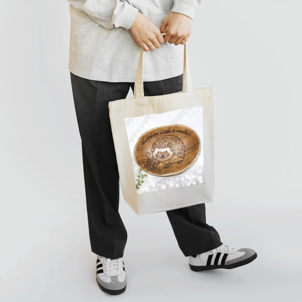 YURITAROORIGINLの笑うハリネズミとタンポポの綿毛. Tote Bag